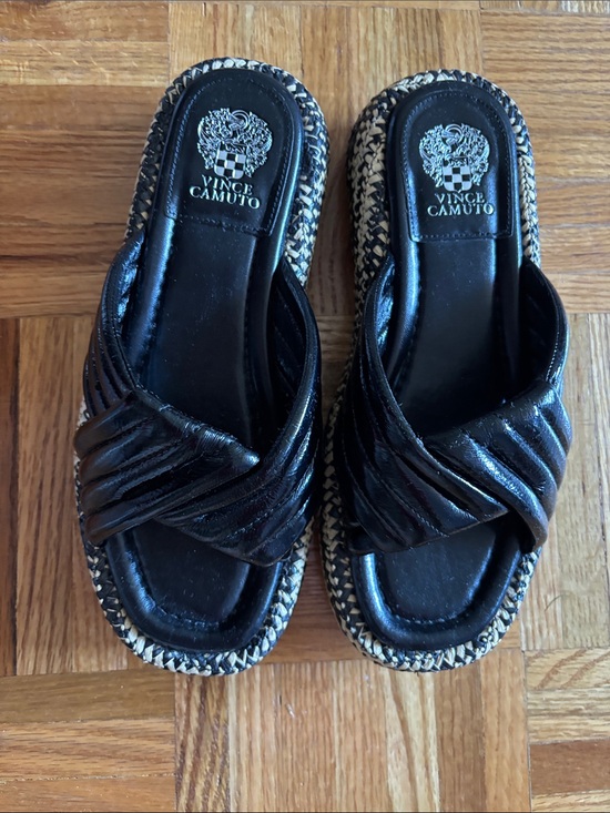 Vince Camuto Shoes - Vince Camuto Black Braided-Trim Slide Mules